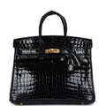 Hermès Birkin 25 Black Shiny Faux Leather Gold Hardware