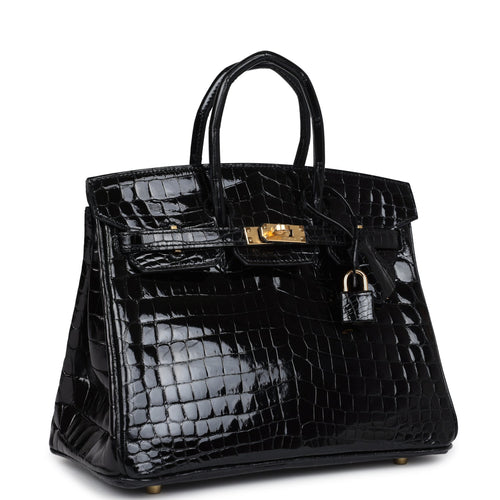 Hermès Birkin 25 Black Shiny Faux Leather Gold Hardware