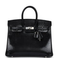 Hermès Birkin 25 Black Shiny Faux Leather Palladium Hardware