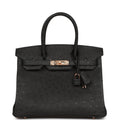 Hermès Birkin 30 Black Ostrich Rose Gold Hardware