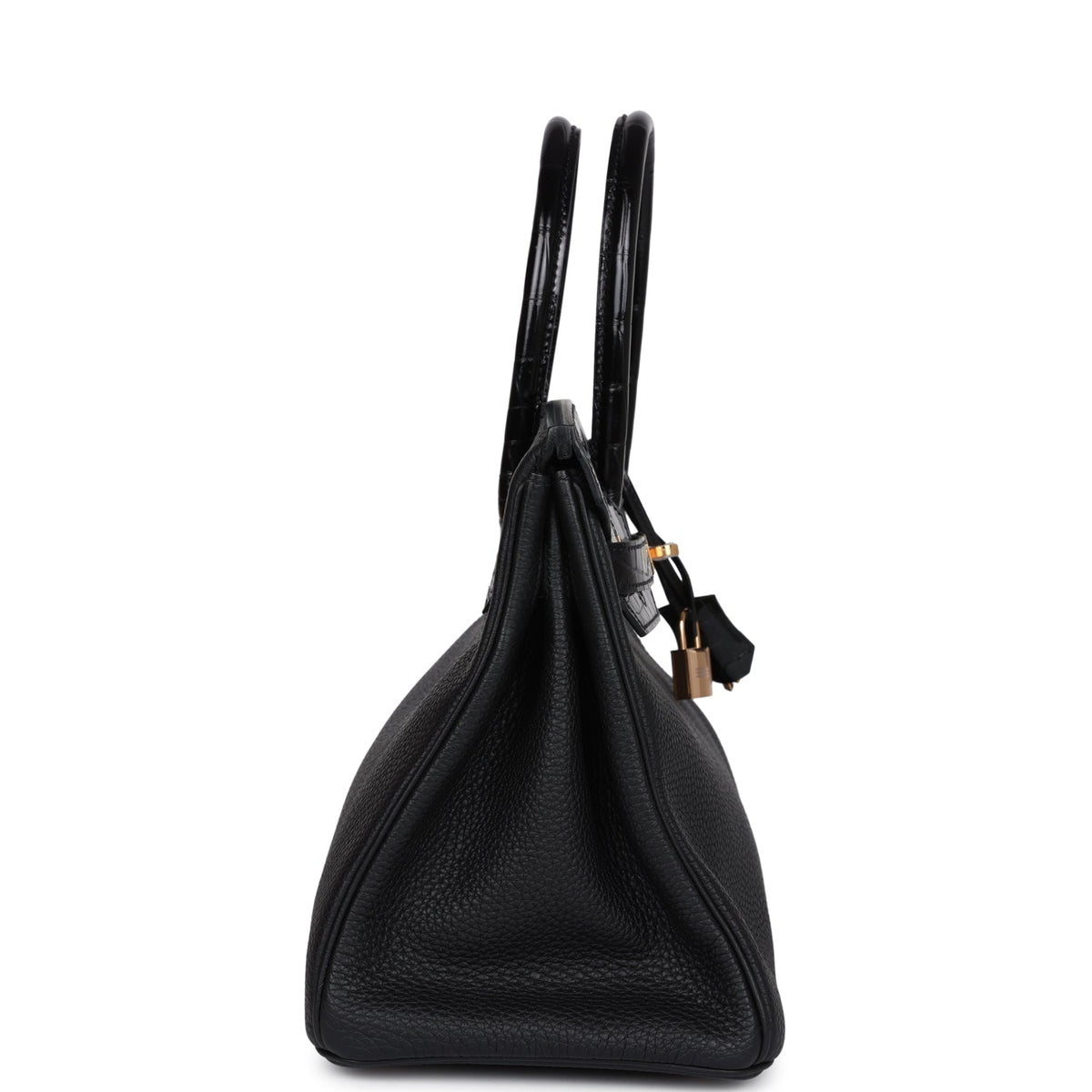Hermès Birkin 30 Black Shiny Faux Leather and Togo-textured Faux Leather Touch Rose Gold Hardware