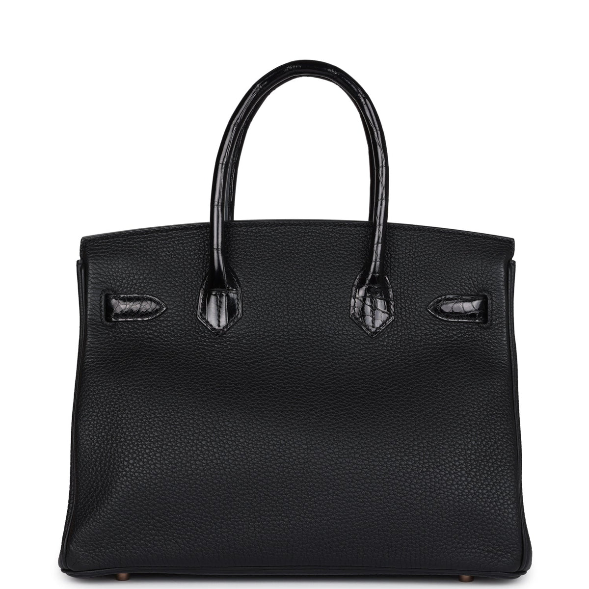Hermès Birkin 30 Black Shiny Faux Leather and Togo-textured Faux Leather Touch Rose Gold Hardware