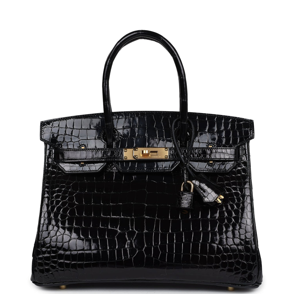 Hermès Birkin 30 Black Shiny Faux Leather Gold Hardware