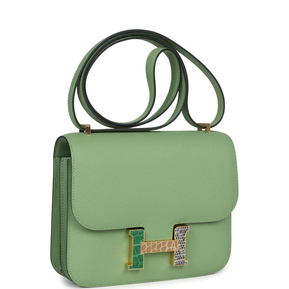Hermès Constance 18 Vert Criquet Epsom-textured Faux Leather Marquette Hardware