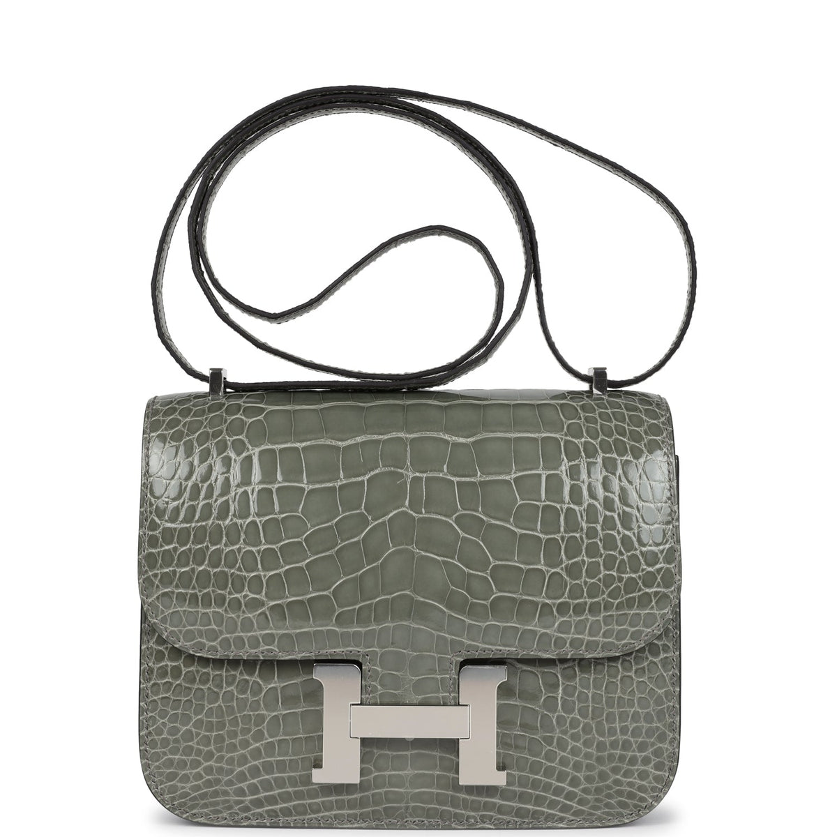 Hermès Constance 18 Gris Ciment Shiny Faux Leather Palladium Hardware