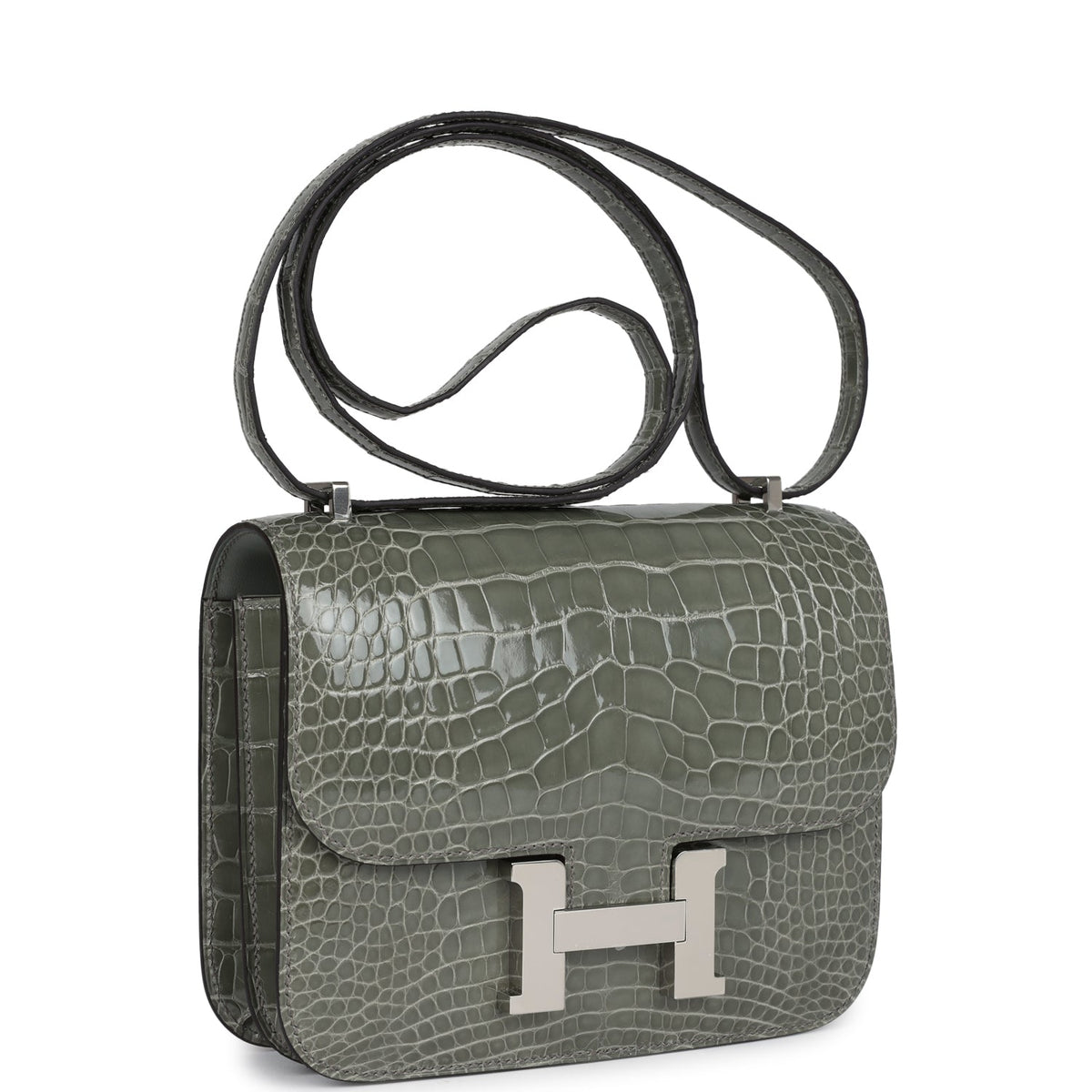 Hermès Constance 18 Gris Ciment Shiny Faux Leather Palladium Hardware