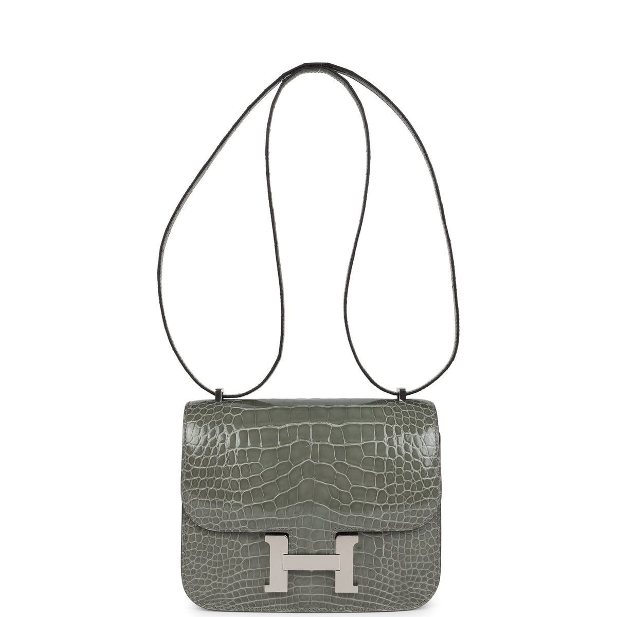 Hermès Constance 18 Gris Ciment Shiny Faux Leather Palladium Hardware