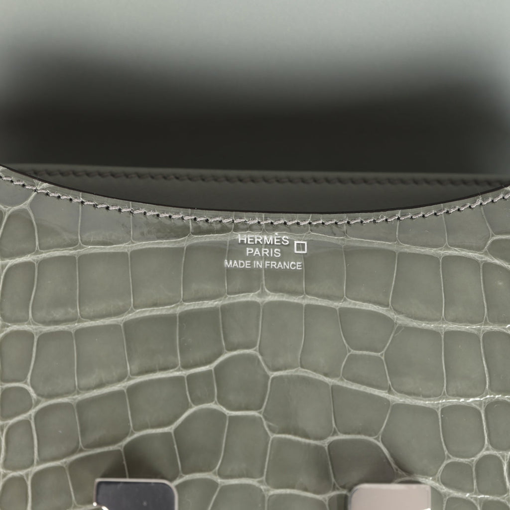 Hermès Constance 18 Gris Ciment Shiny Faux Leather Palladium Hardware