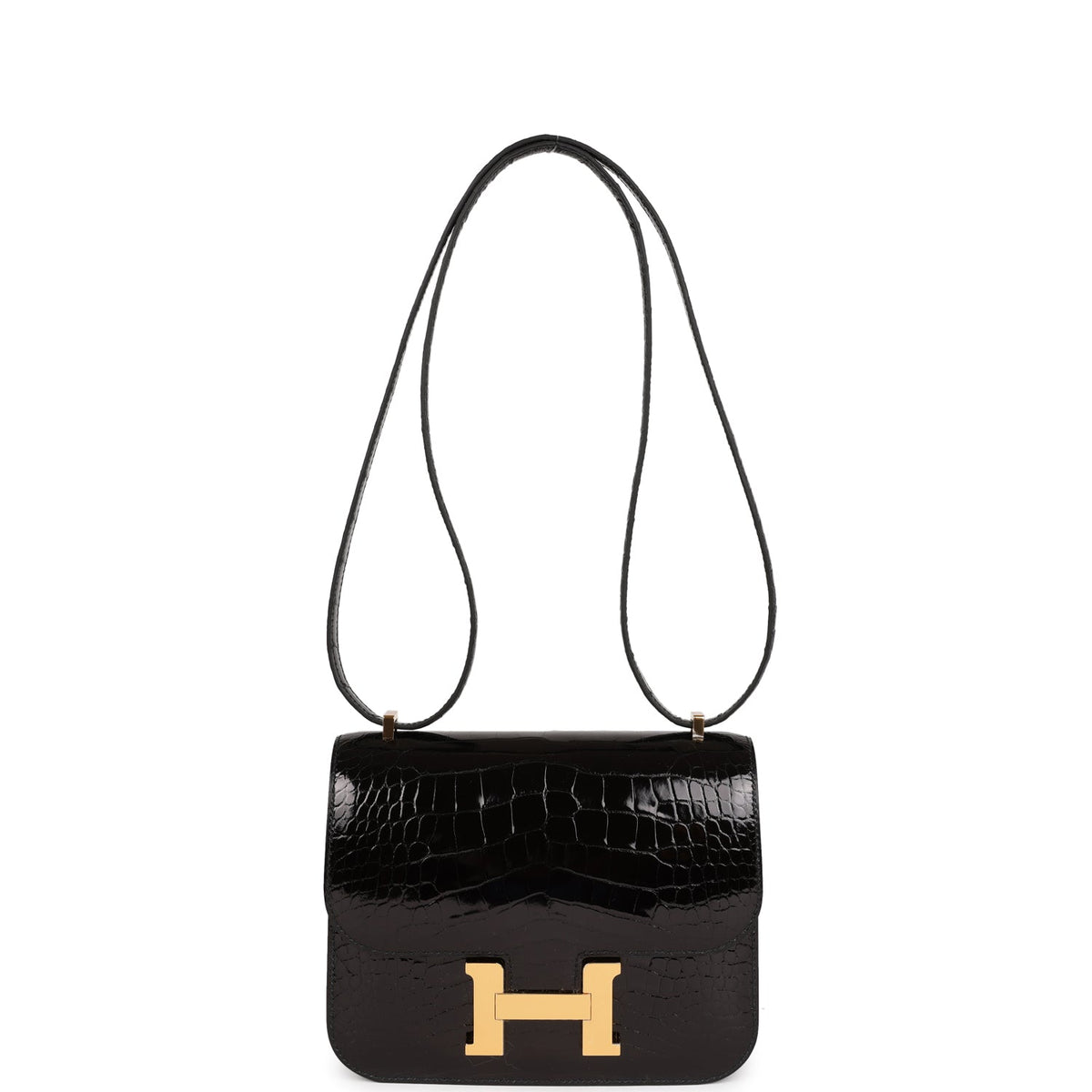 Hermès Constance 18 Black Shiny Faux Leather Gold Hardware
