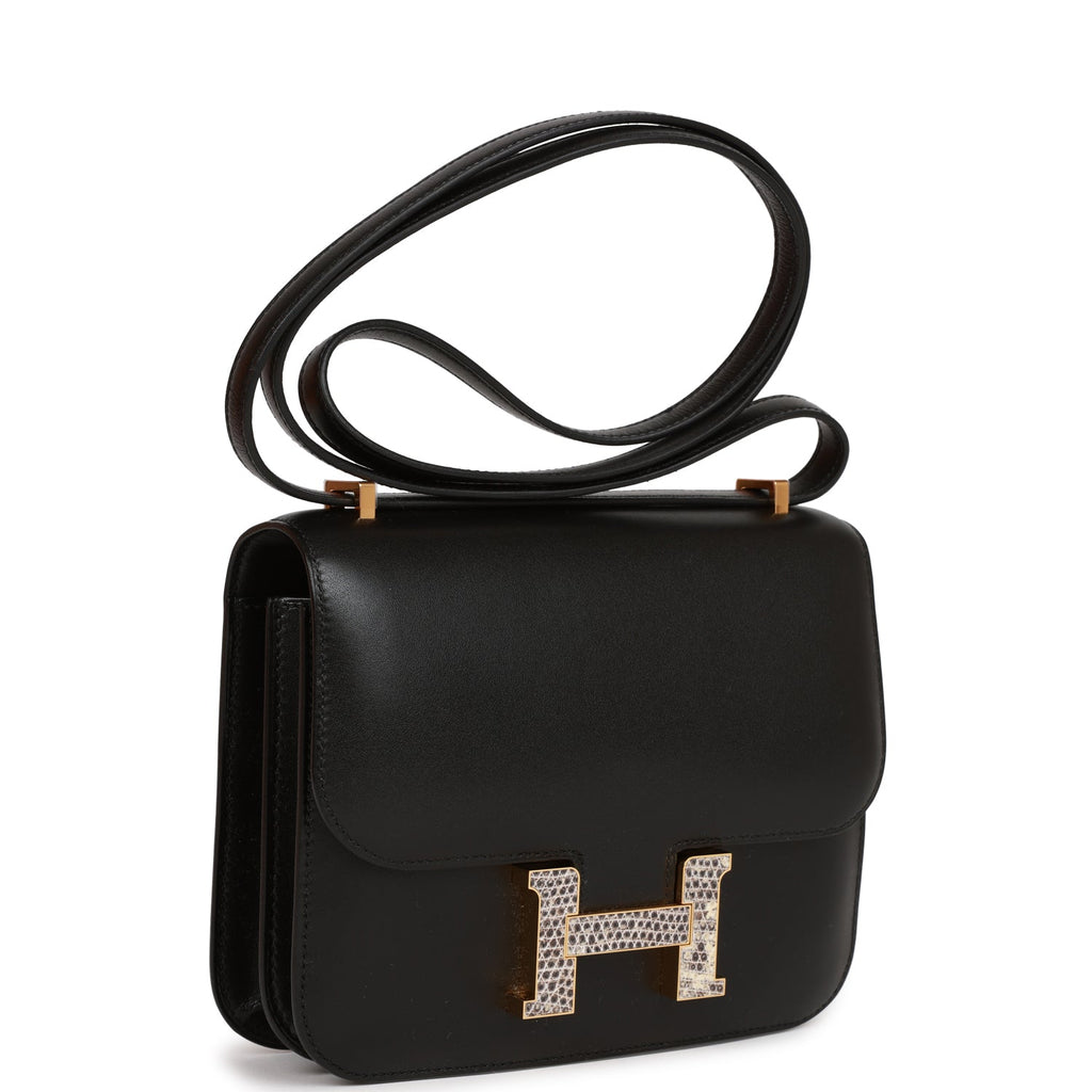 Hermès Constance 18 Black Tadelakt-textured Faux Leather and Ombre Faux Leather Gold Hardware