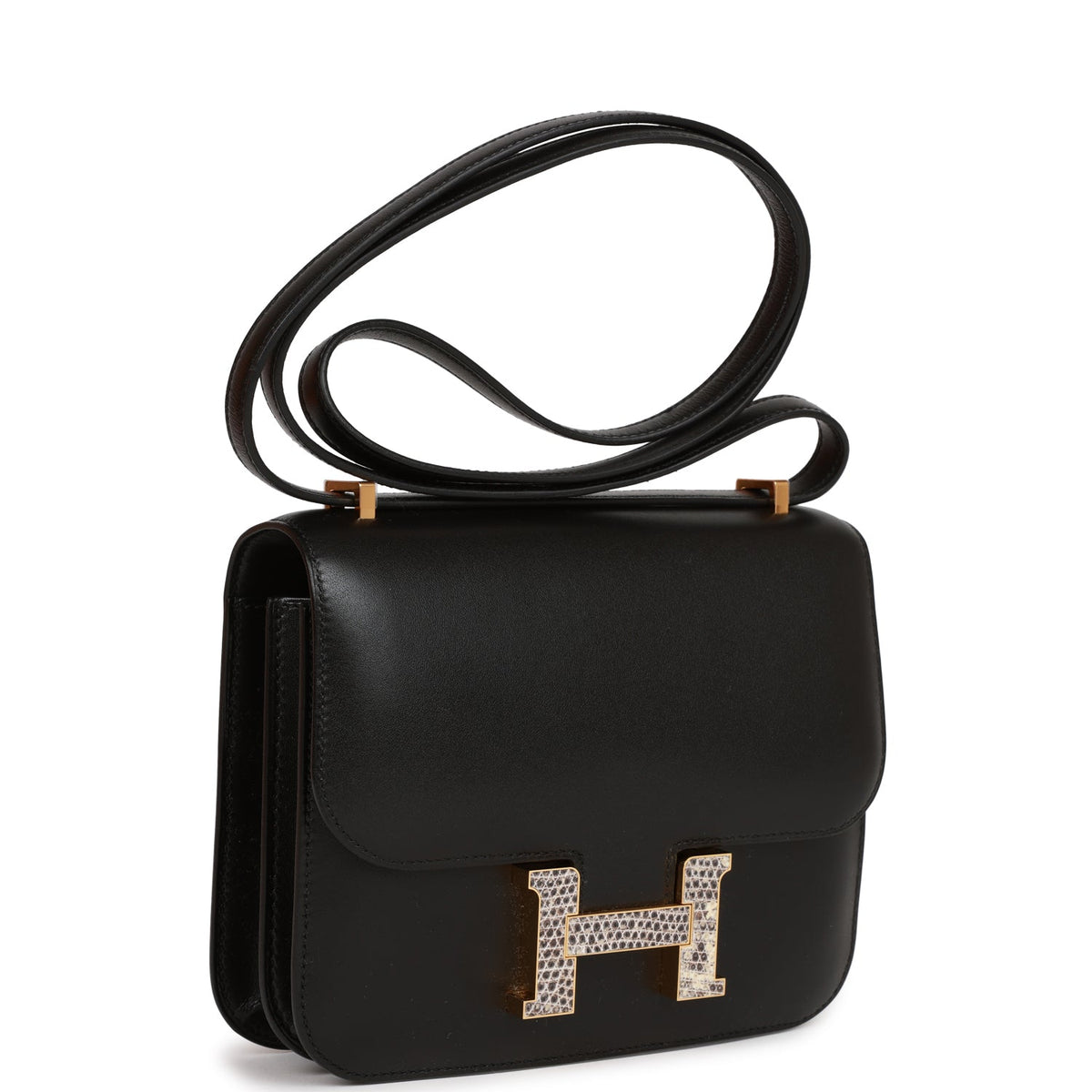 Hermès Constance 18 Black Tadelakt-textured Faux Leather and Ombre Faux Leather Gold Hardware