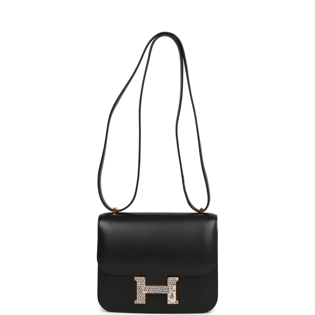 Hermès Constance 18 Black Tadelakt-textured Faux Leather and Ombre Faux Leather Gold Hardware