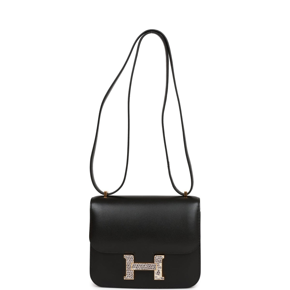 Hermès Constance 18 Black Tadelakt-textured Faux Leather and Ombre Faux Leather Gold Hardware
