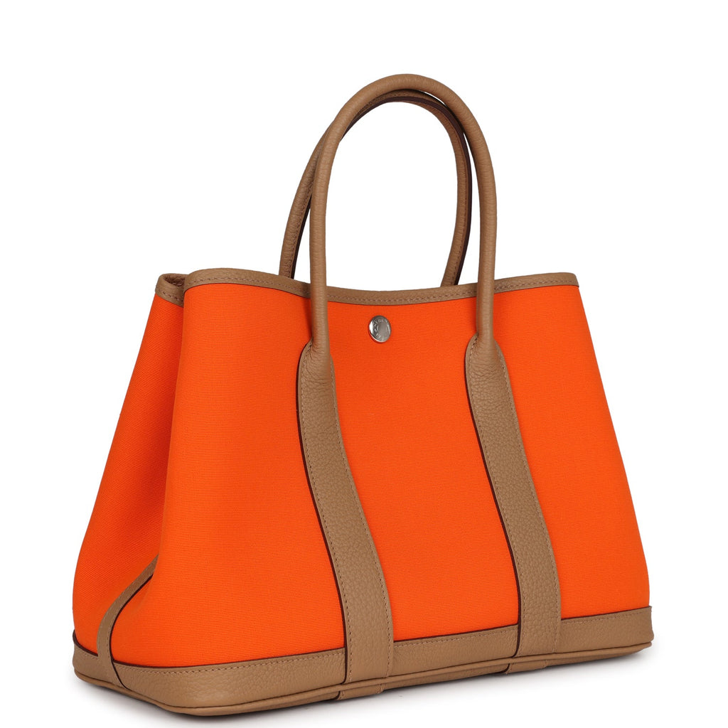 Hermès Garden Party 30 Orange Minium Toile and Biscuit Negonda Palladium Hardware