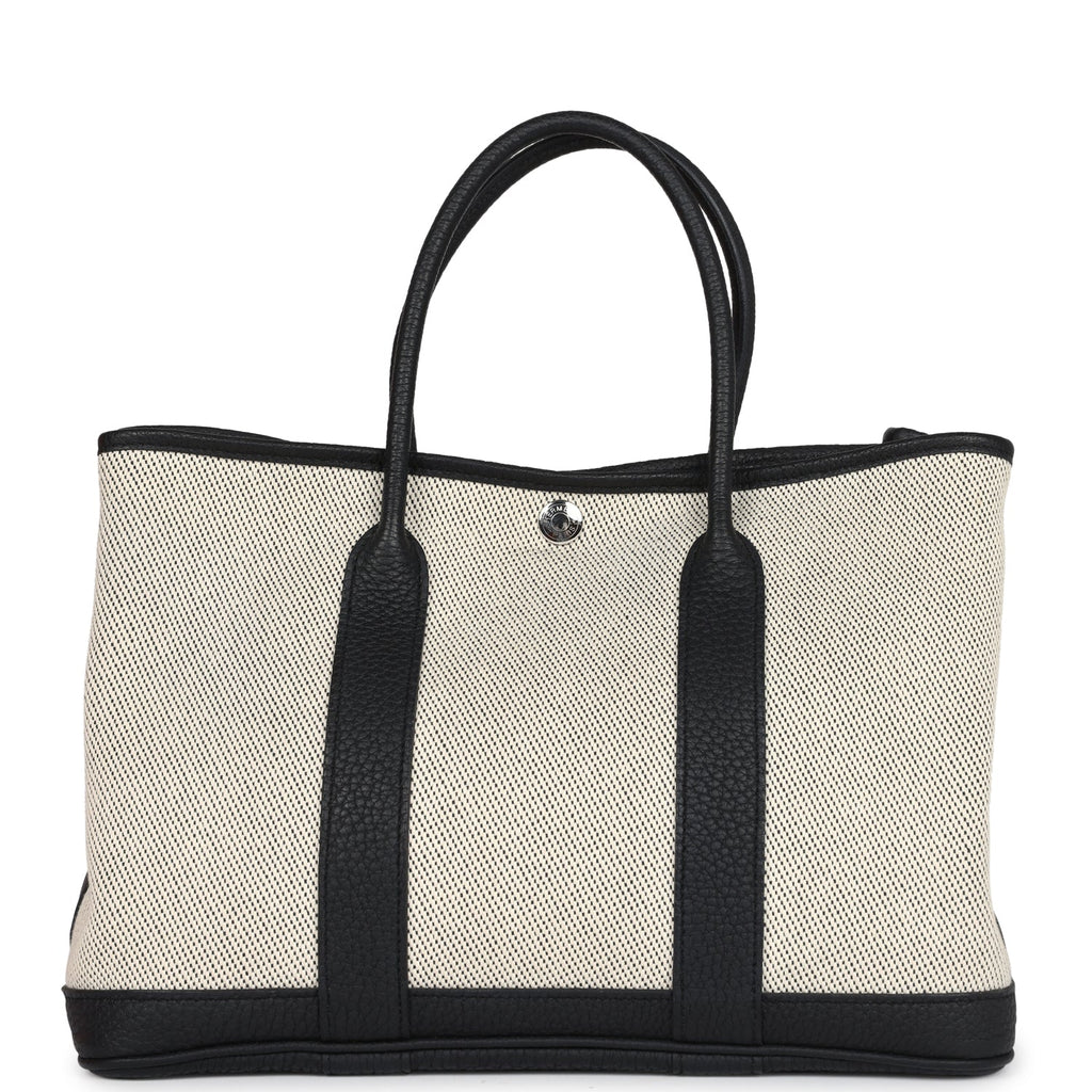 Hermès Garden Party 30 Ecru Toile and Black Negonda Palladium Hardware
