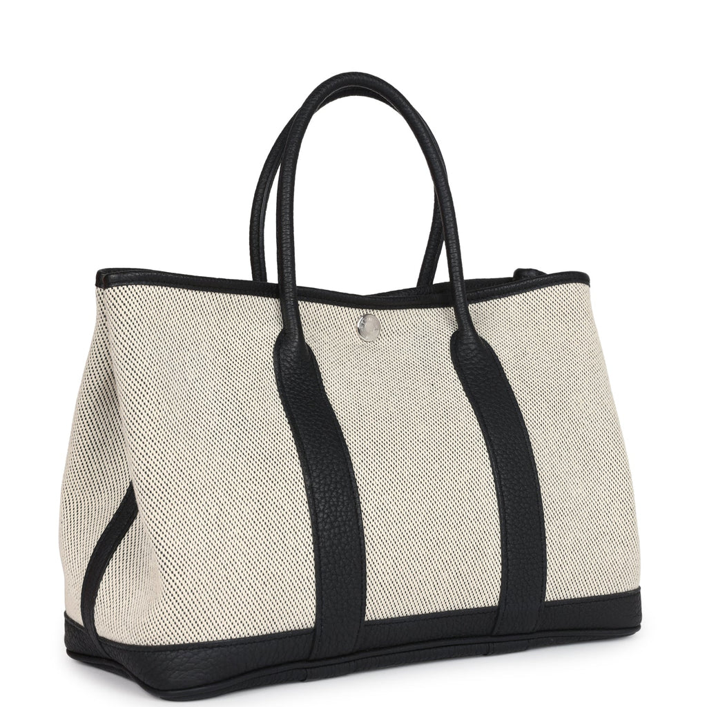 Hermès Garden Party 30 Ecru Toile and Black Negonda Palladium Hardware