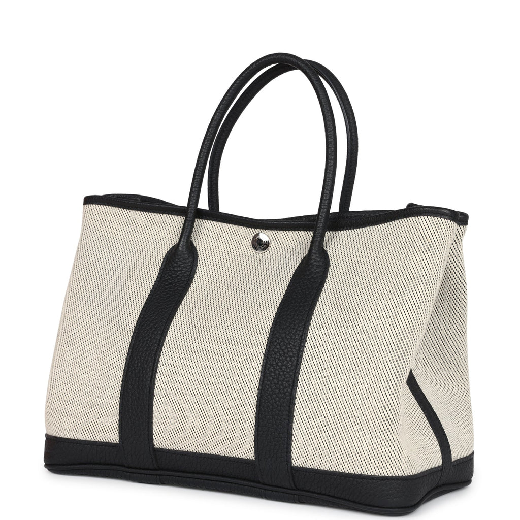 Hermès Garden Party 30 Ecru Toile and Black Negonda Palladium Hardware