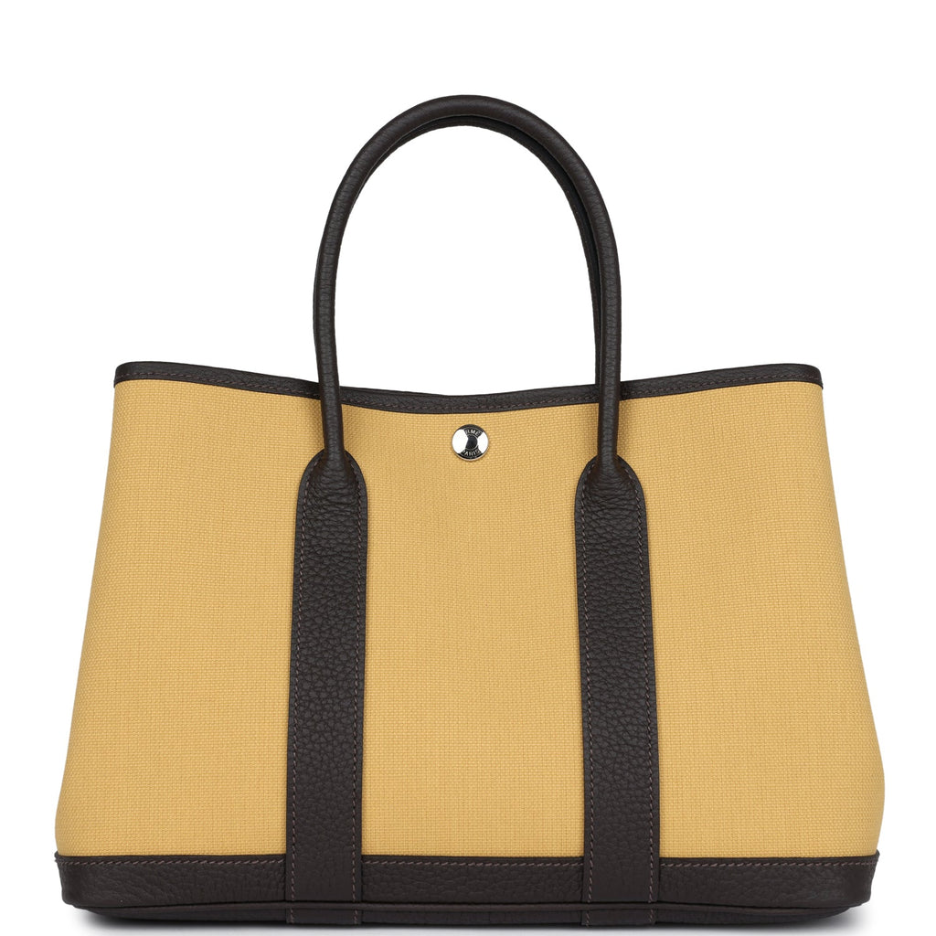 Hermès Garden Party 30 Paille Toile Militaire Canvas and Ebene Negonda Palladium Hardware