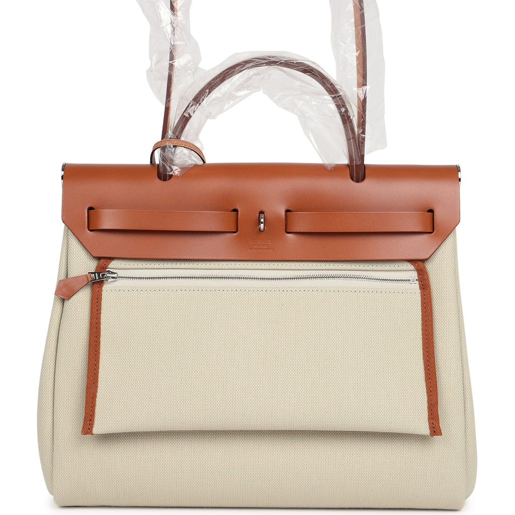 Hermès Herbag Zip PM 31 Beton Toile H & Fauve Vache Hunter Palladium Hardware