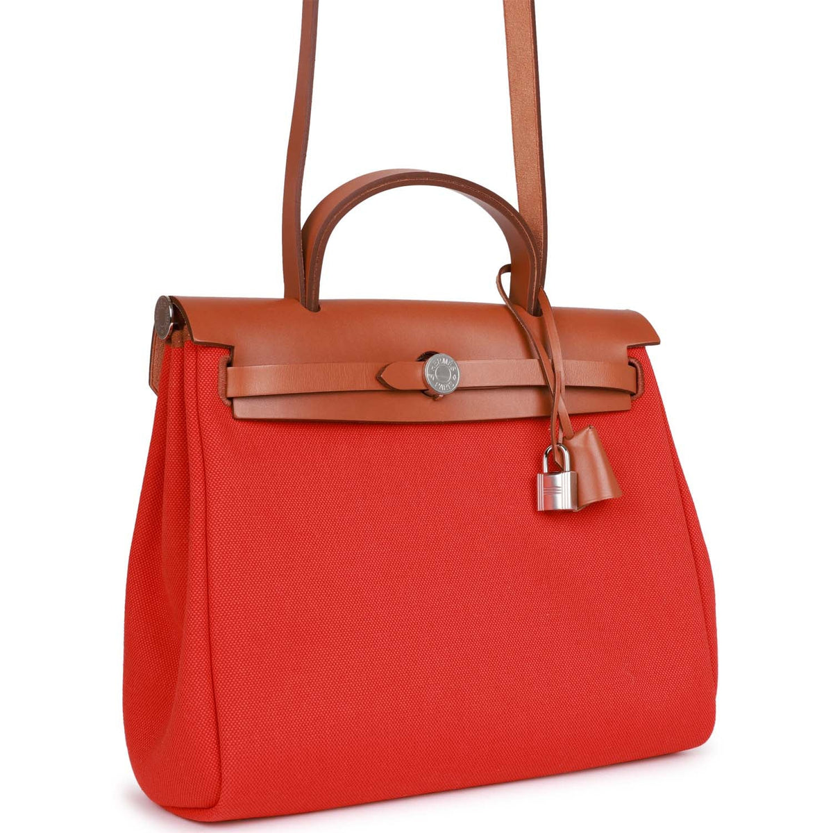 Hermès Herbag Zip PM 31 Capucine Toile H Berline Vache Fauve Hunter Naturel Palladium Hardware