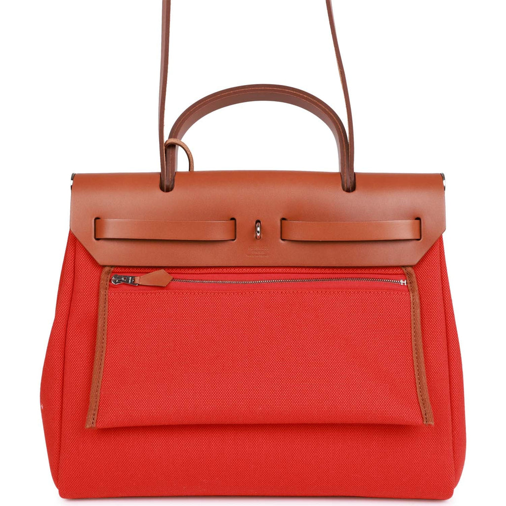 Hermès Herbag Zip PM 31 Capucine Toile H Berline Vache Fauve Hunter Naturel Palladium Hardware