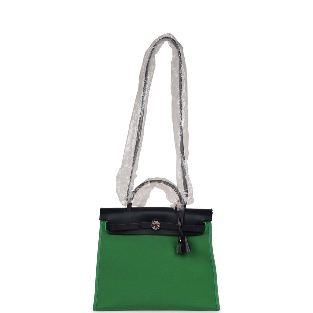 Hermès Herbag Zip PM 31 Bambou Toile H/Bleu Indigo Vache Hunter Palladium Hardware