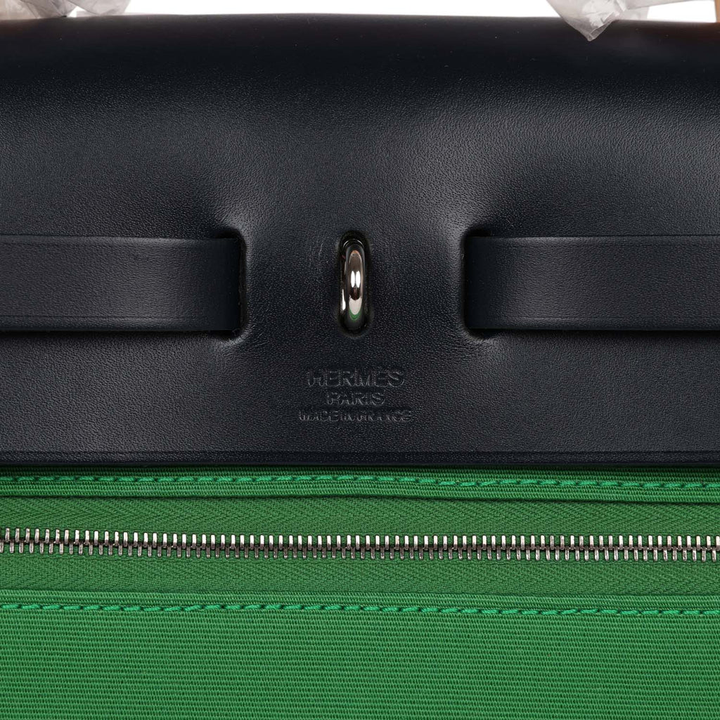 Hermès Herbag Zip PM 31 Bambou Toile H/Bleu Indigo Vache Hunter Palladium Hardware