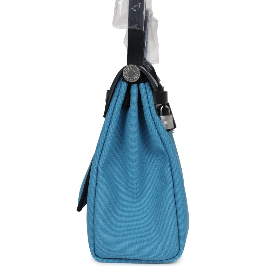 Hermès Herbag Zip PM 31 Blue Jean Toile H and Black Vache Hunter Palladium Hardware