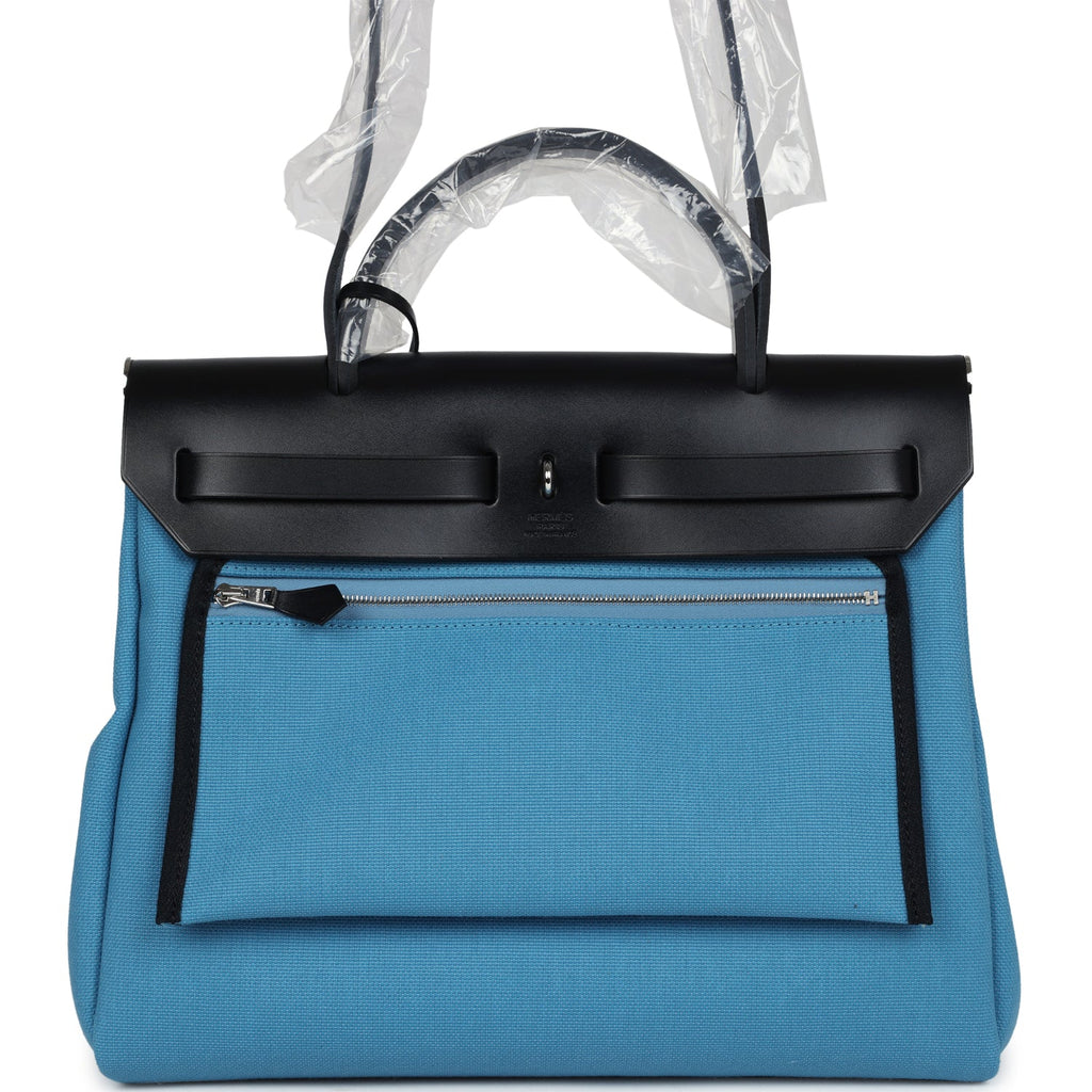 Hermès Herbag Zip PM 31 Blue Jean Toile H and Black Vache Hunter Palladium Hardware