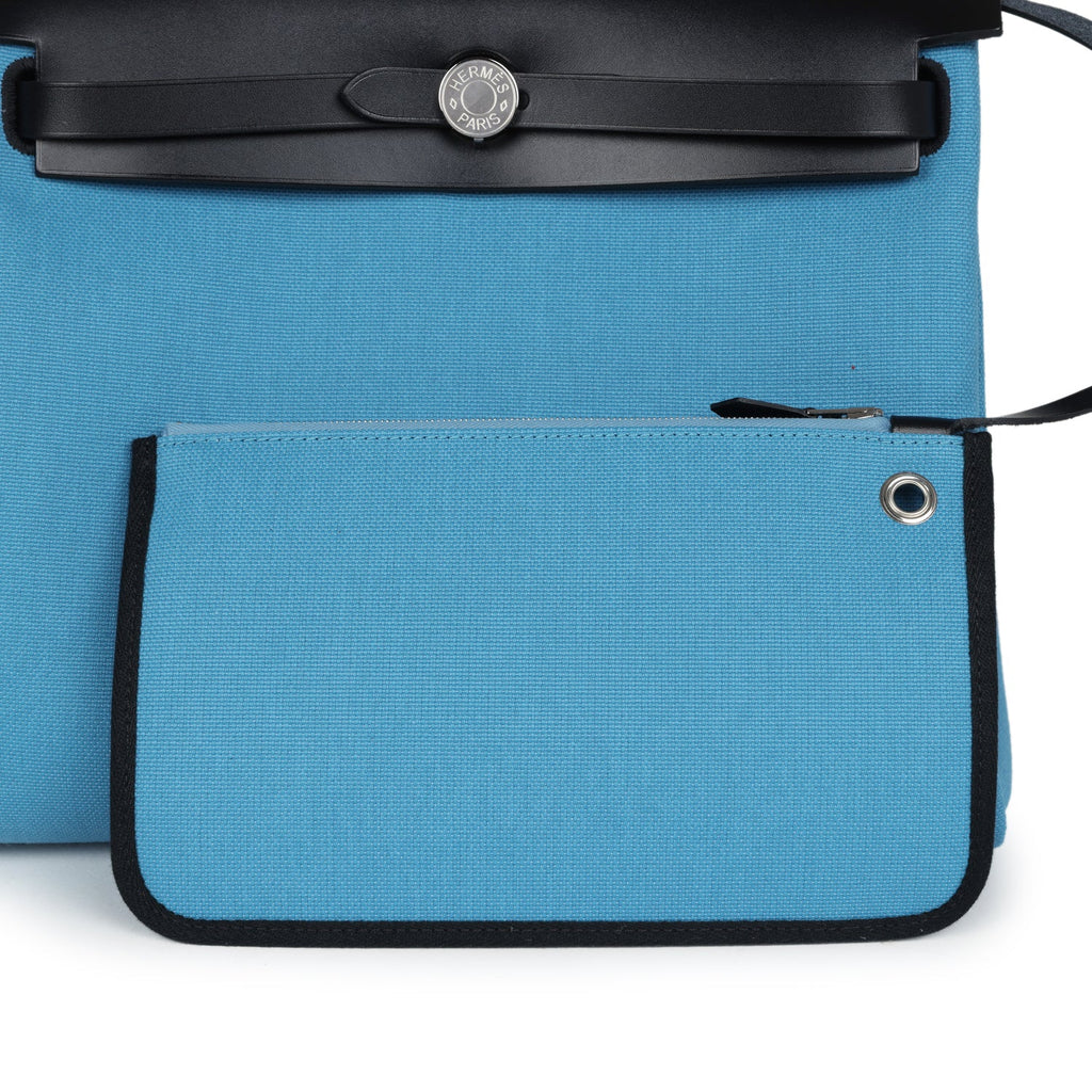 Hermès Herbag Zip PM 31 Blue Jean Toile H and Black Vache Hunter Palladium Hardware