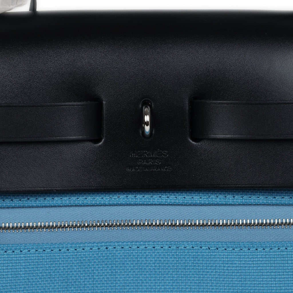 Hermès Herbag Zip PM 31 Blue Jean Toile H and Black Vache Hunter Palladium Hardware
