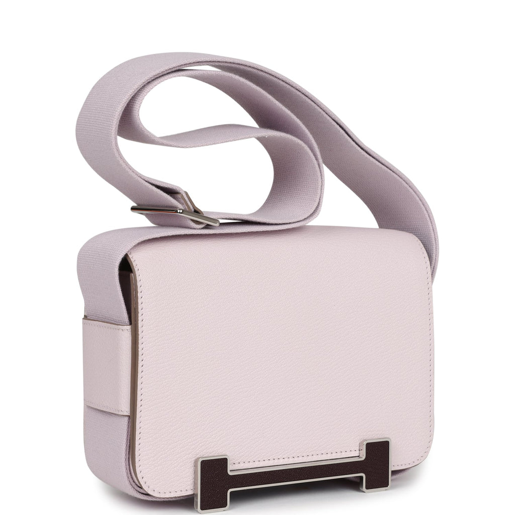 Hermès Geta Mauve Pale and Rouge Sellier Chevre Palladium Hardware
