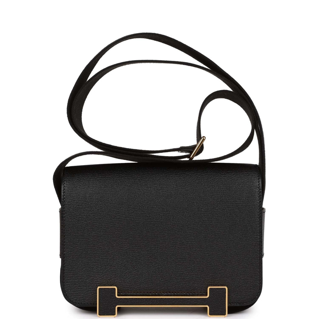 Hermès Geta Black Chevre Gold Hardware