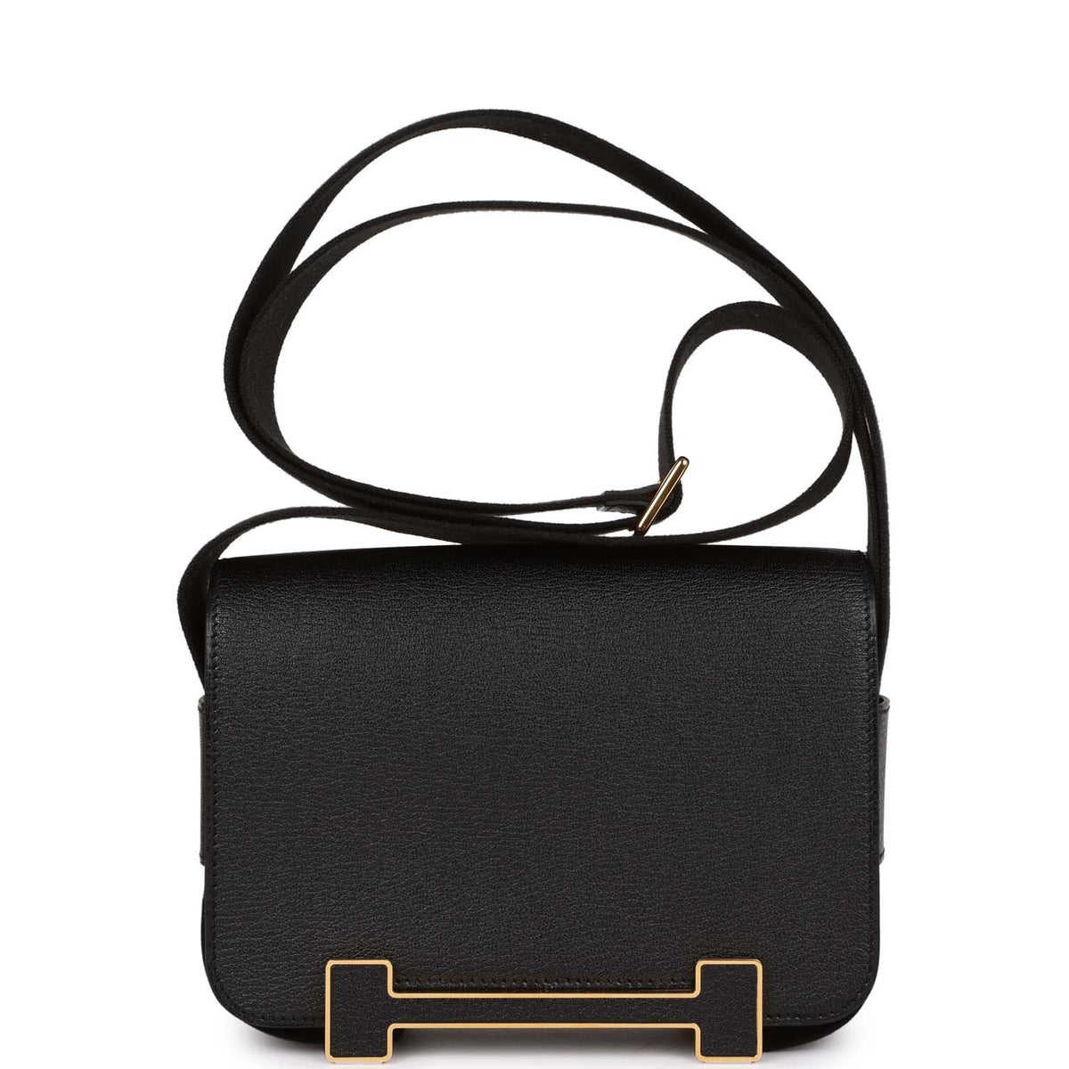 Hermès Geta Black Chevre Gold Hardware