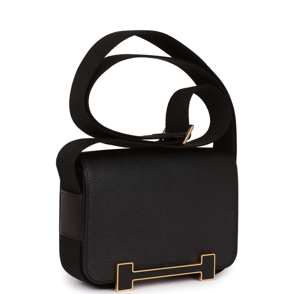 Hermès Geta Black Chevre Gold Hardware