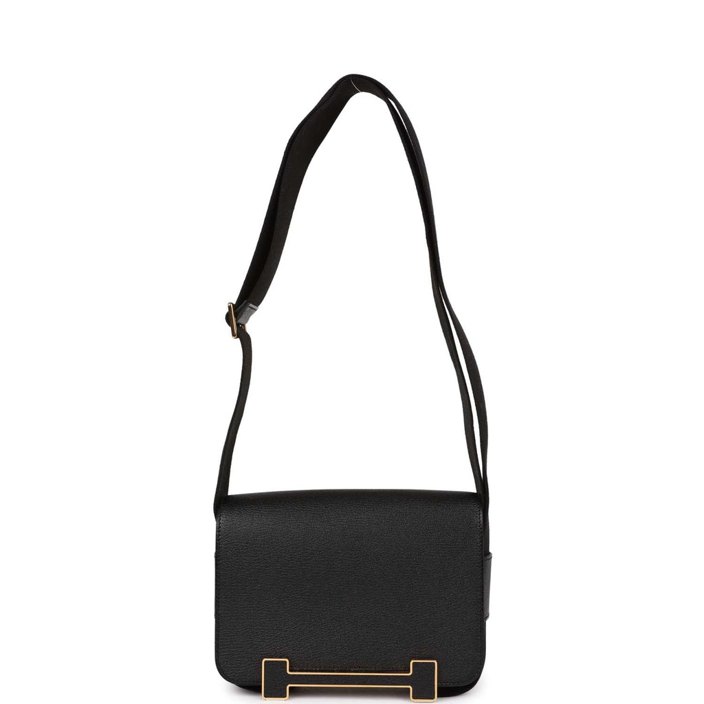 Hermès Geta Black Chevre Gold Hardware
