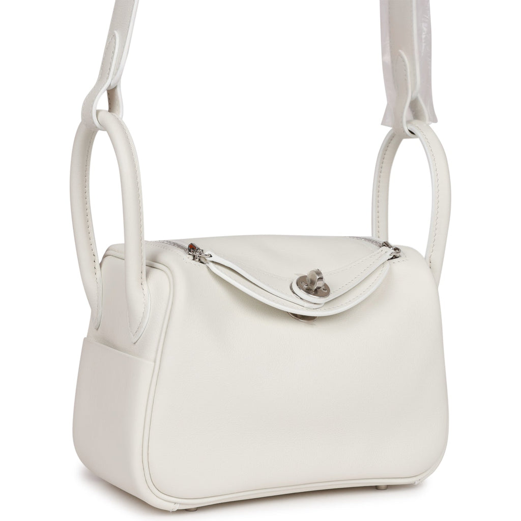 Hermès Mini Lindy White Swift Palladium Hardware