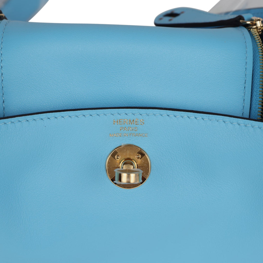 Hermès Mini Lindy Celeste Swift Gold Hardware