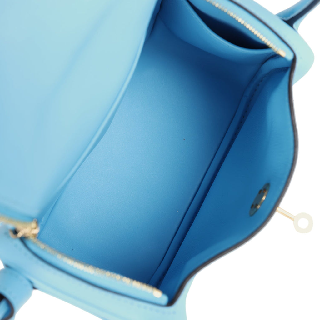 Hermès Mini Lindy Celeste Swift Gold Hardware