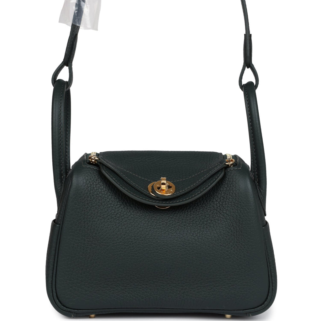Hermès Mini Lindy Vert Fonce Clemence Gold Hardware
