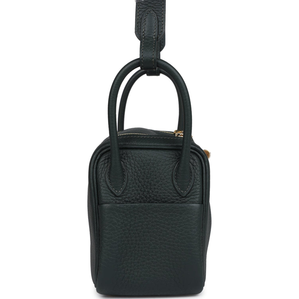 Hermès Mini Lindy Vert Fonce Clemence Gold Hardware