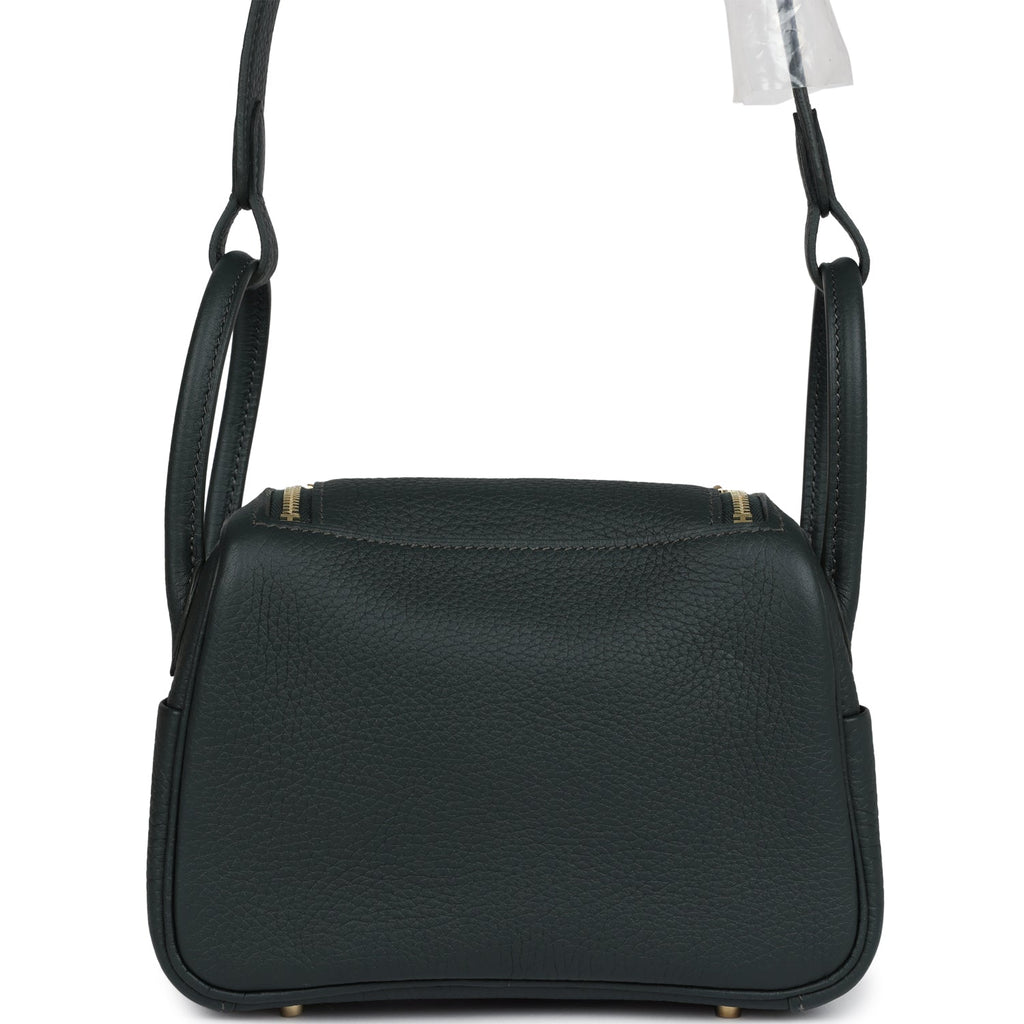 Hermès Mini Lindy Vert Fonce Clemence Gold Hardware