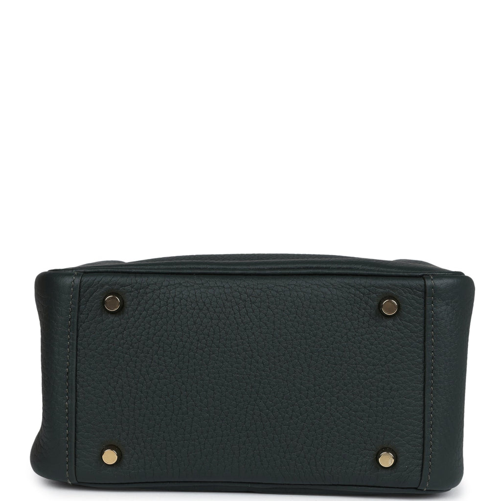 Hermès Mini Lindy Vert Fonce Clemence Gold Hardware