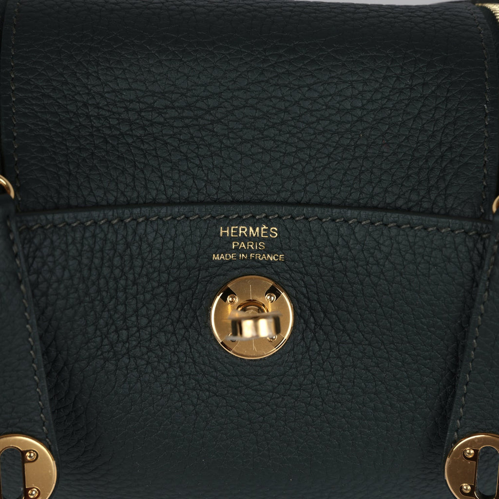 Hermès Mini Lindy Vert Fonce Clemence Gold Hardware