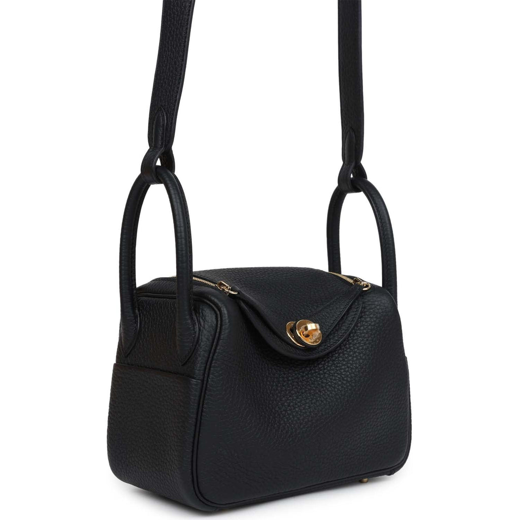Hermès Mini Lindy Black Clemence Gold Hardware
