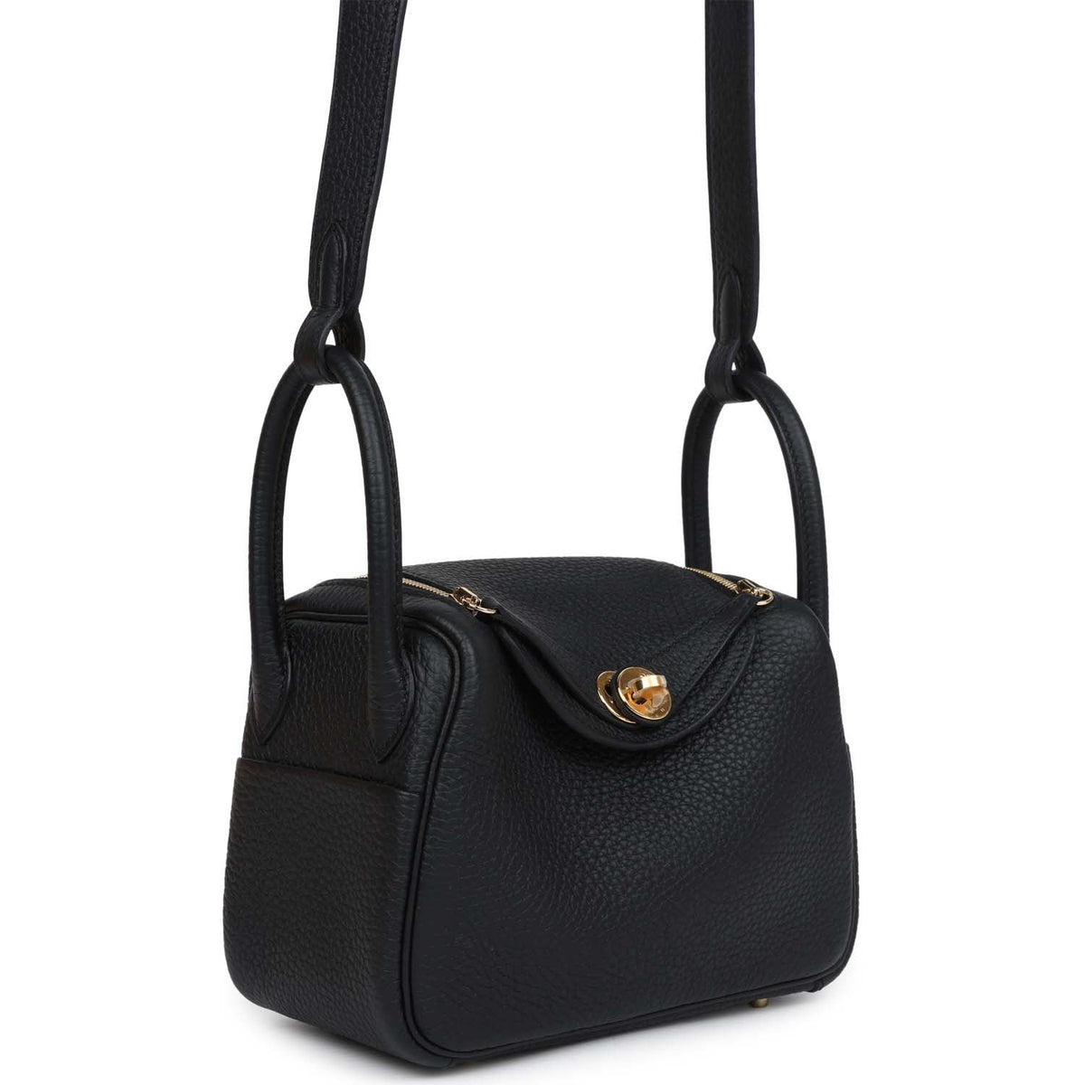 Hermès Mini Lindy Black Clemence Gold Hardware