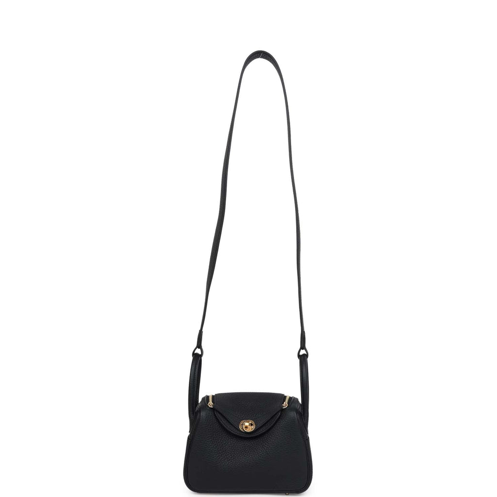 Hermès Mini Lindy Black Clemence Gold Hardware