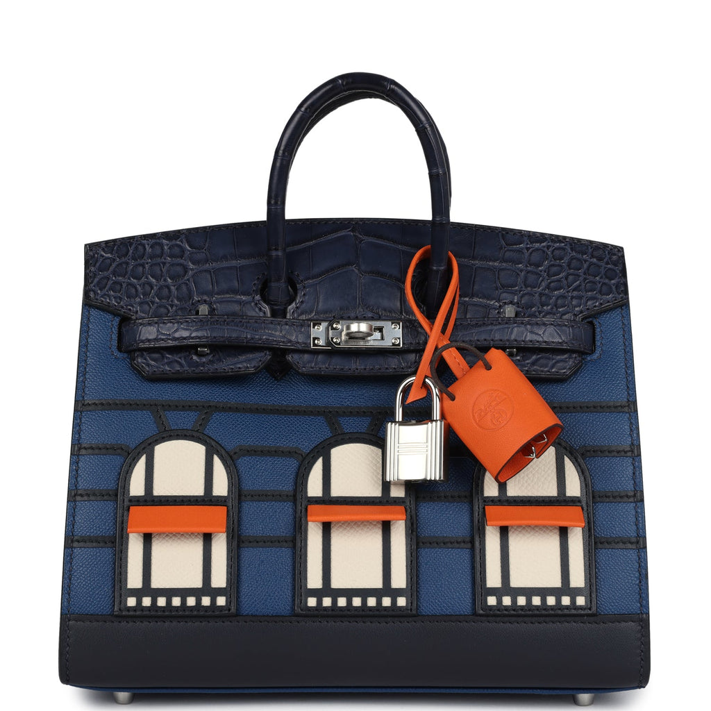Hermès Night Sac Faubourg Birkin 20 Bleu Marine Matte Faux Leather Palladium Hardware