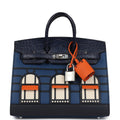 Hermès Night Sac Faubourg Birkin 20 Bleu Marine Matte Faux Leather Palladium Hardware