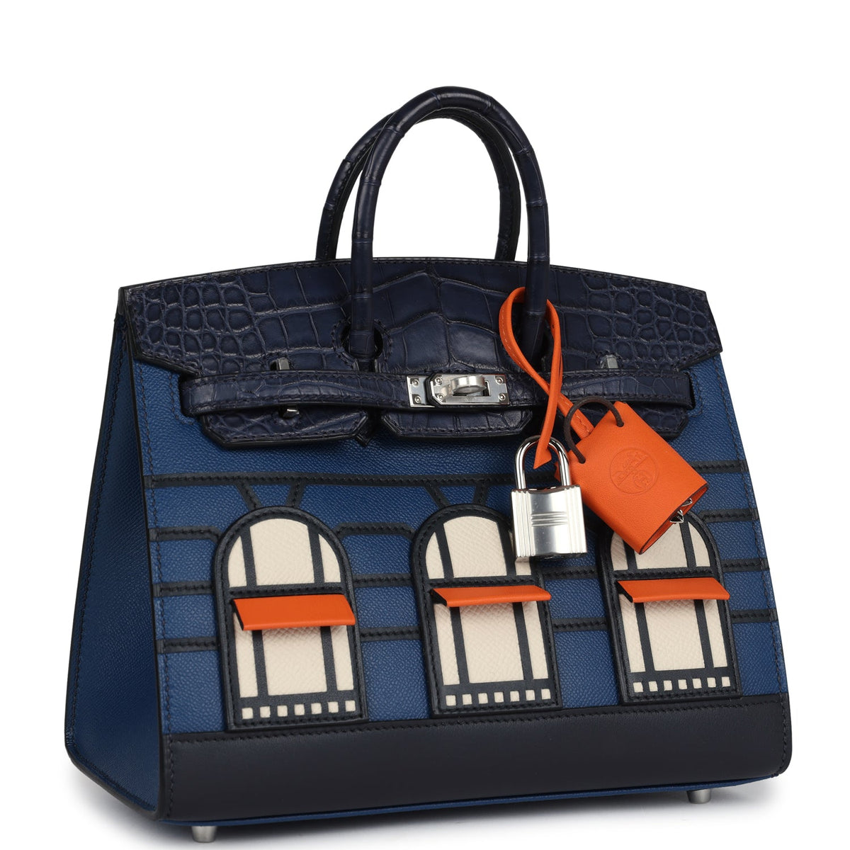 Hermès Night Sac Faubourg Birkin 20 Bleu Marine Matte Faux Leather Palladium Hardware